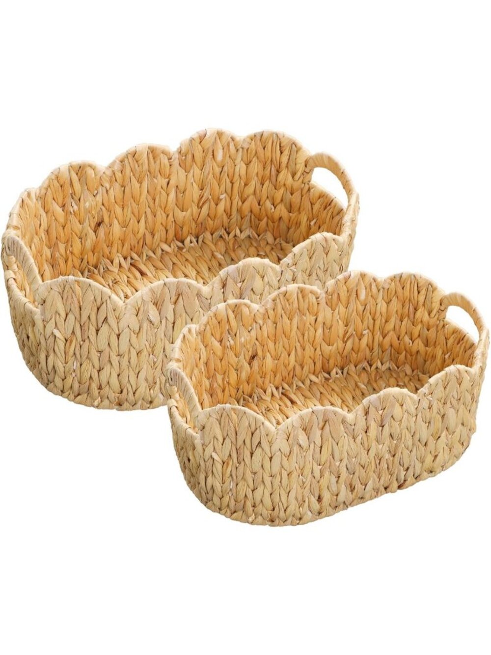 Hand-Woven Scalloped Wicker Baskets Set of 2 | Water Hyacinth Storage & Decor